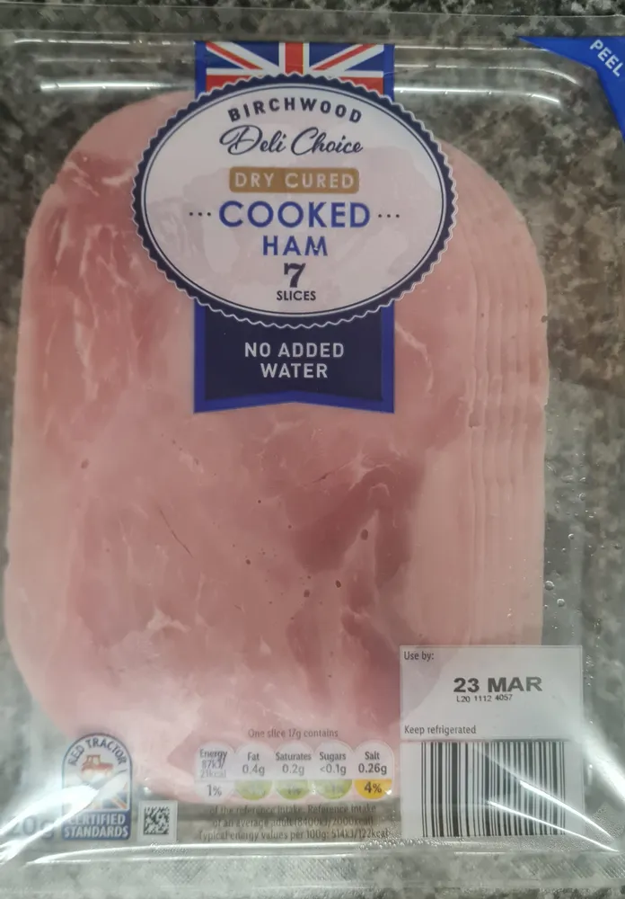DRY CURED COOKED HAM 7 SLICES NO ADDED WATER