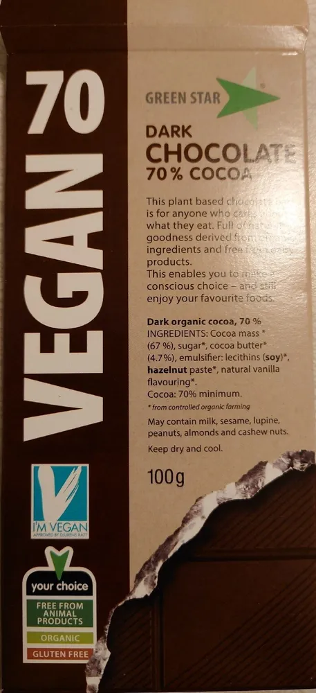 DARK CHOCOLATE 70% COCOA