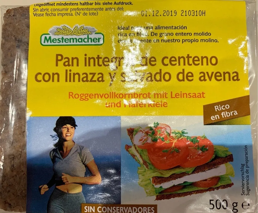 Pan integral de centeno con linaza y salvado de avena