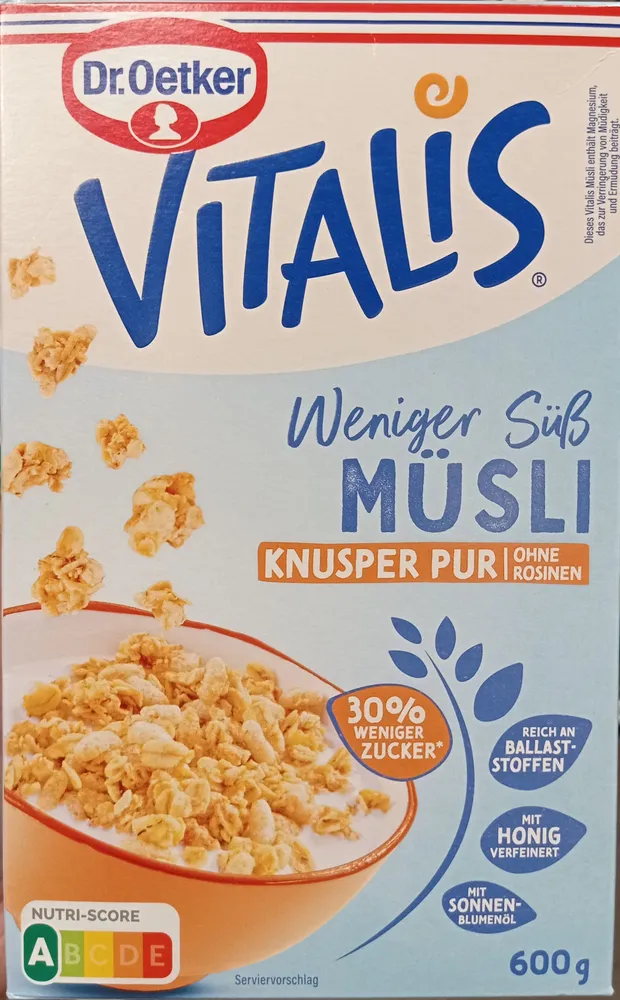 Vitalis Knuspermüsli Weniger Süß Knusper pur ohne Rosinen