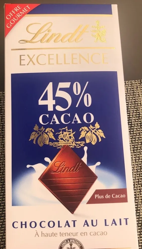 Lindt 45% cacao chocolat au lait