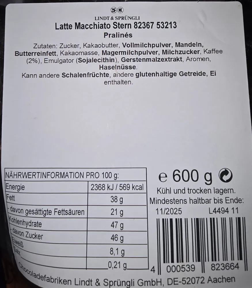 Latte Macchiato Stern 82367 53213 Pralinés
