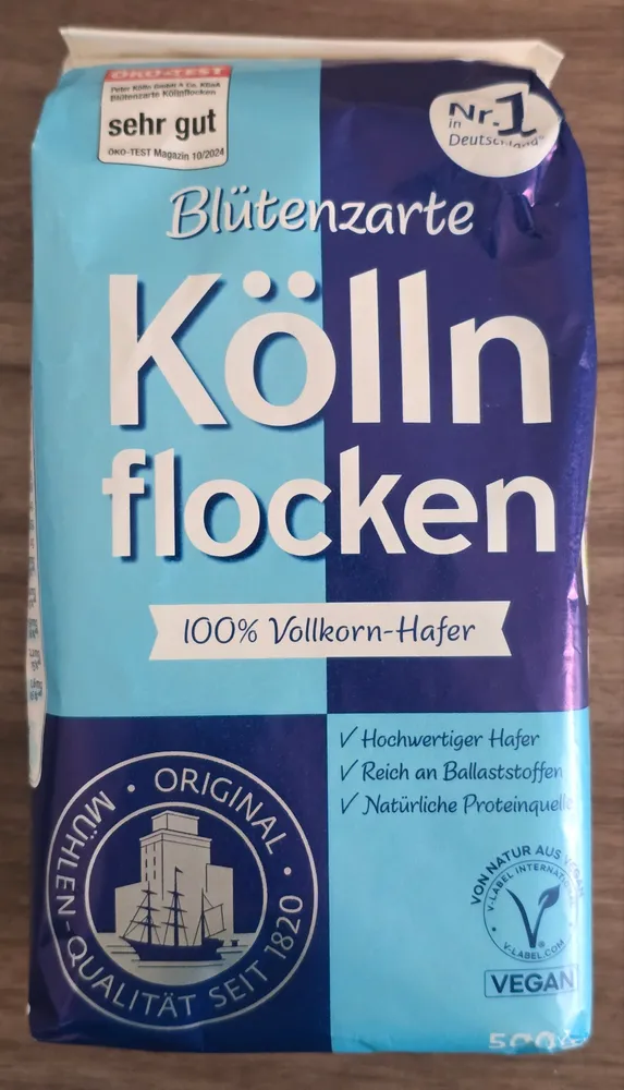 Kölln Haferflocken Blütenzarte Haferflocken Je 500-g-Packung 100 % Vollkorn-Hafer 0.99€ 2024 500g 1.19€ 1kg 2.38€