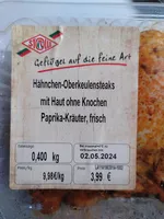 Hähnchen-Oberkeulensteaks mit Haut ohne Knochen Paprika-Kräuter, frisch