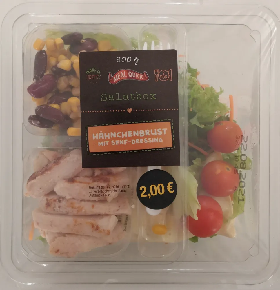 Salatbox Hähnchenbrust mit Senf-Dressing