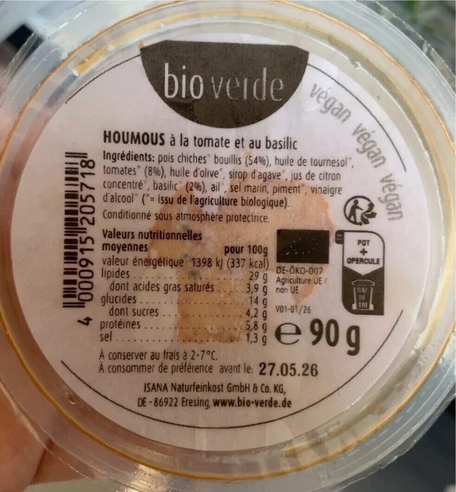 Houmous tomate basilic