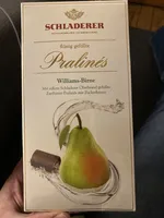 flüssig gefüllte Pralinés Williams-Birne Mit edlem Schladerer Obstbrand gefüllte Zartbitter-Pralinés mit Zuckerkruste