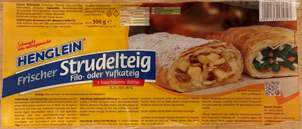 Frischer Strudelteig Filo- oder Yufkateig