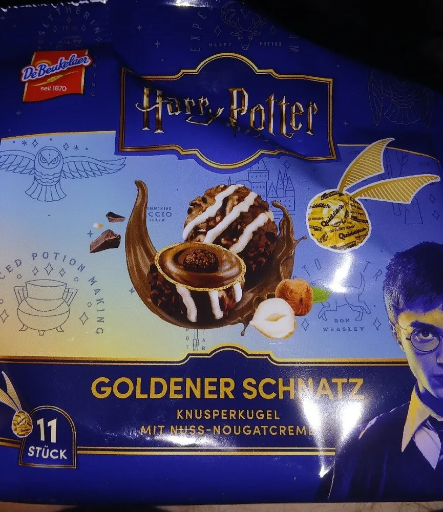 Goldener Schnatz Knusperkugel mit Nuss-Nougat-Creme