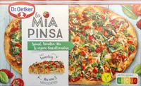 La Mia Pinsa Spinat, Tomaten-Mix & vegane Käsealternative  4001724043591  Vegane Teigsspezialität  belegt mit Spinat, Tomaten und geriebenem Pizzabelag  auf Kokosölbasis