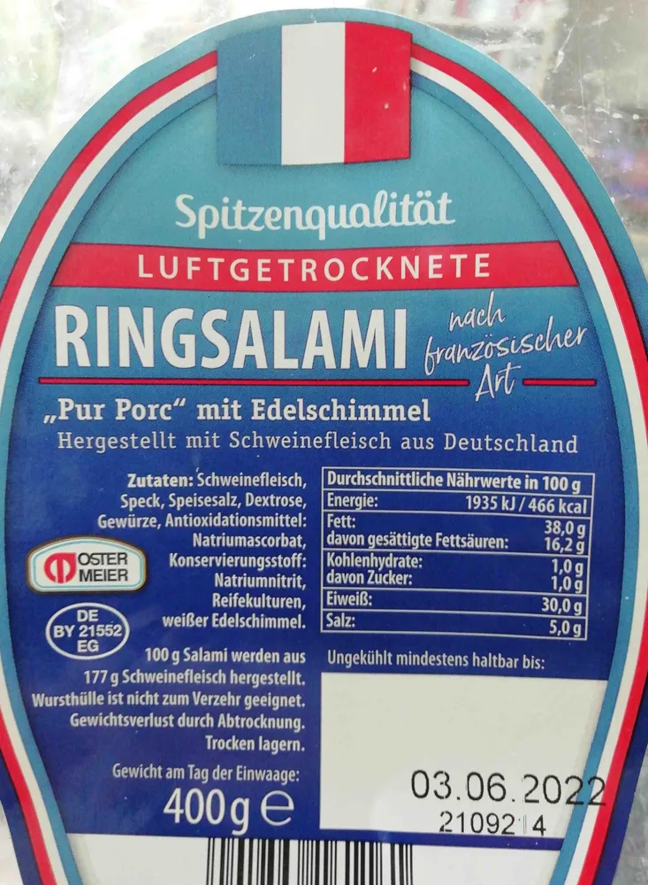 Luftgetrocknete Ringsalami nach französischer Art