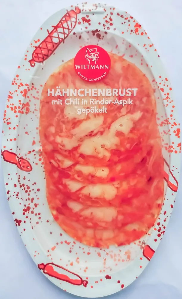 Hähnchenbrustfilet in Chili-Rinder-Aspik gepökelt