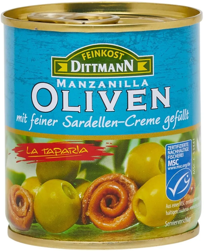 Manzanilla Oliven mit feiner Sardellen-Creme gefüllt
