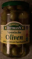 Spanische Oliven grün, gefüllt mit Paprikapaste