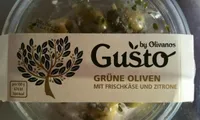 Grüne Oliven mit Frischkäse und Zitrone