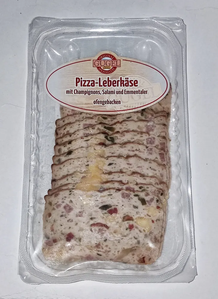 Pizza-Leberkäse mit Champignons, Salami & Emmentaler