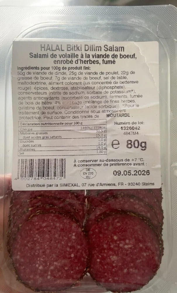 Salami de volaille à la viande de boeuf enrobé d’herbes fumé