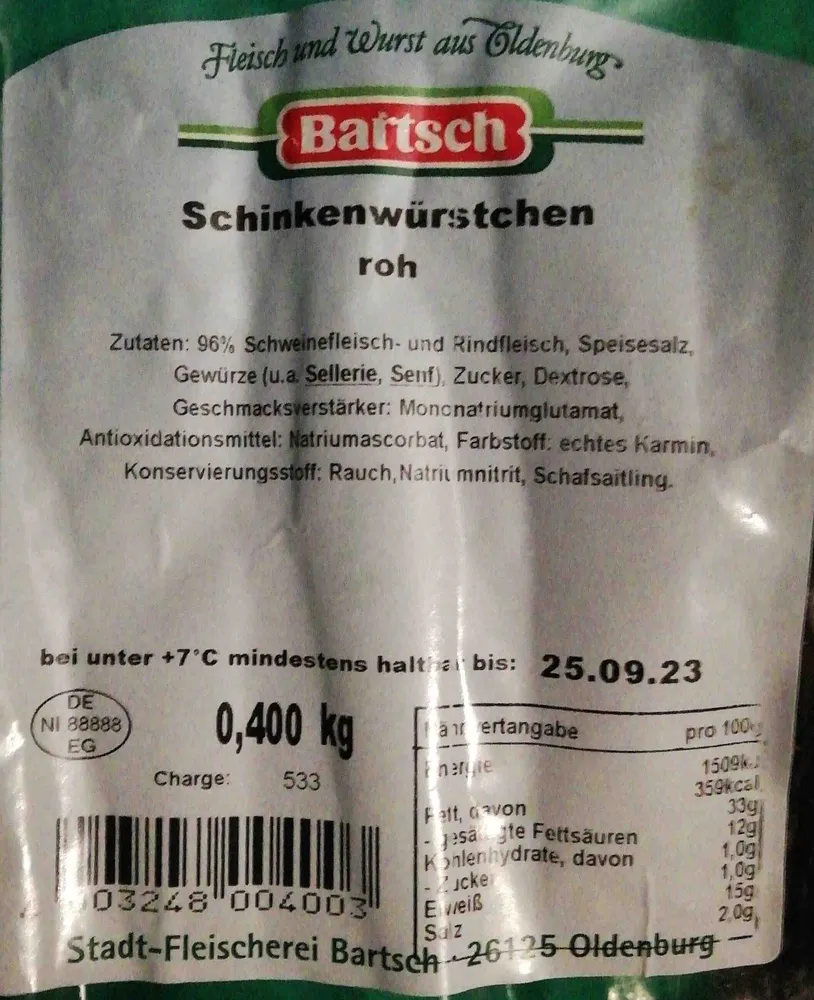 Schinkenwürstchen, roh