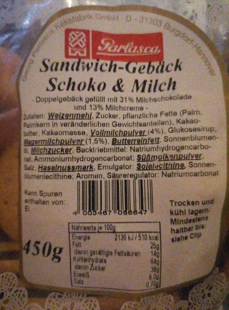 Sandwich-Gebäck Schoko & Milch