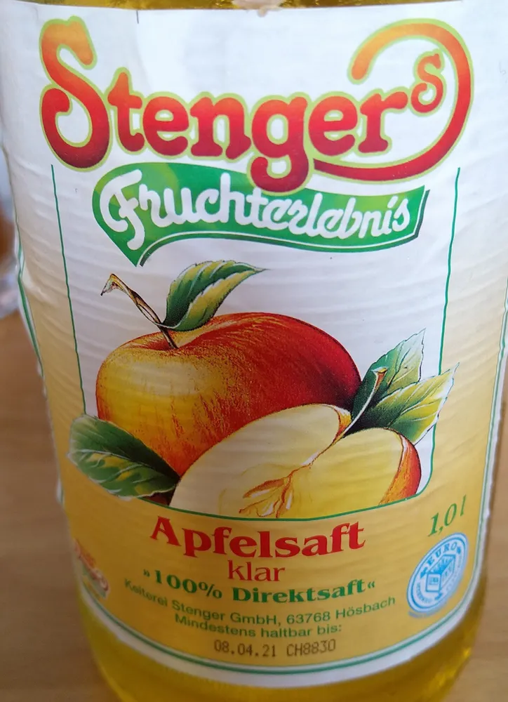 Stenger Apfelsaft klar aus Direktsaft