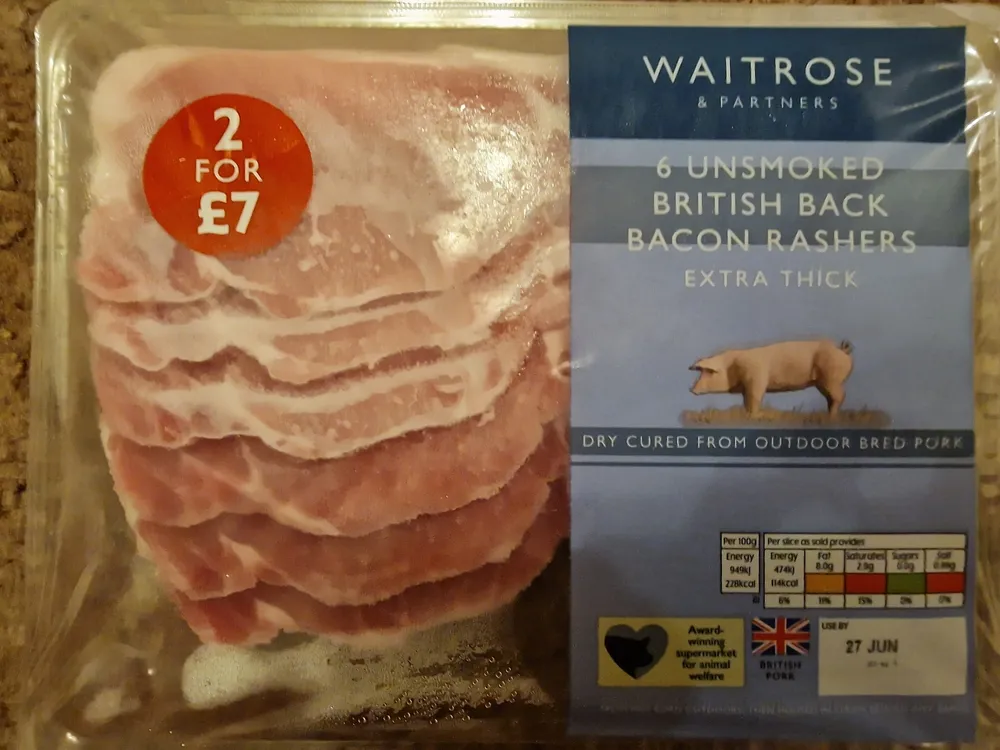 6 UNSMOKED BRITISH BACK BACON RASHERS EXTRA THICK