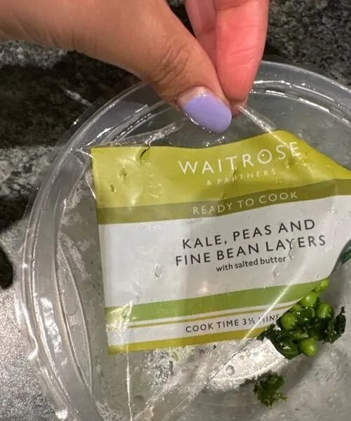 Kale, peas and fine bean layers