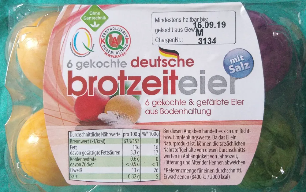 6 gekochte deutsche brotzeiteier