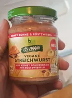 Vegane Streichwurst auf Kidneybohnenbasis mit Röstzwiebeln  4005009102102  Pflanzlicher Brotaufstrich mit  Kidneybohnen und Röstzwiebeln