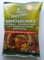 Gemüsechips – Pastinake, Chioggia Beete, lila Süßkartoffel, Kartoffel, schwarzer Pfeffer & Meersalz