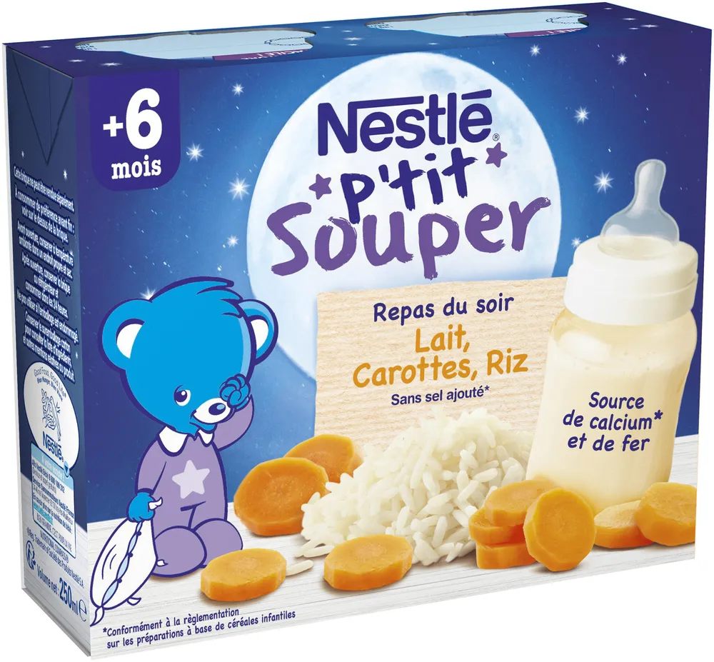 NESTLE P'TIT SOUPER Lait Carottes Riz - 2 x 250ml - Dès 6 mois