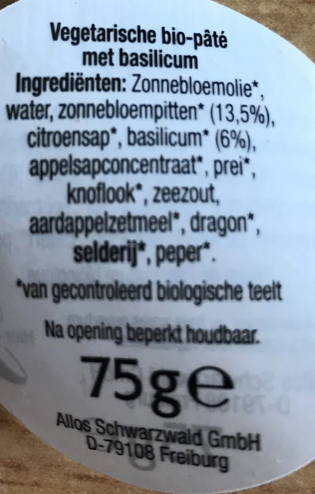 Vegetarische bio-pâté met basilicum