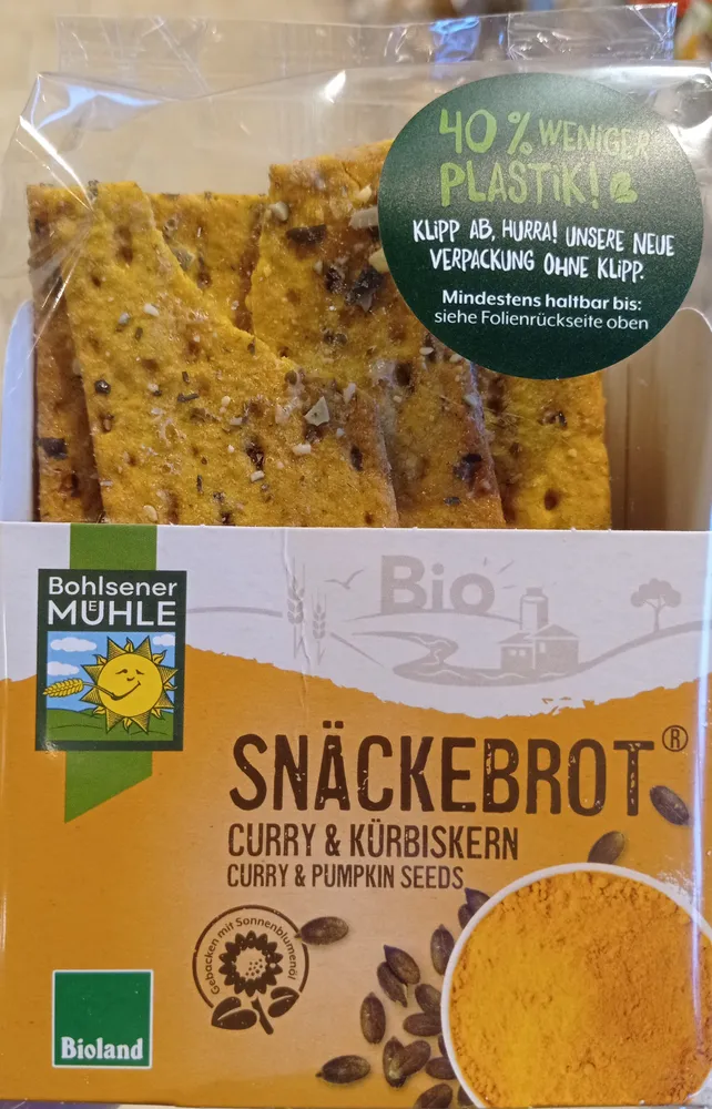 Bohlsener Mühle Snäckebrot, Curry & Kürbiskern 4005561536032 Süß-würziges Brotgebäck