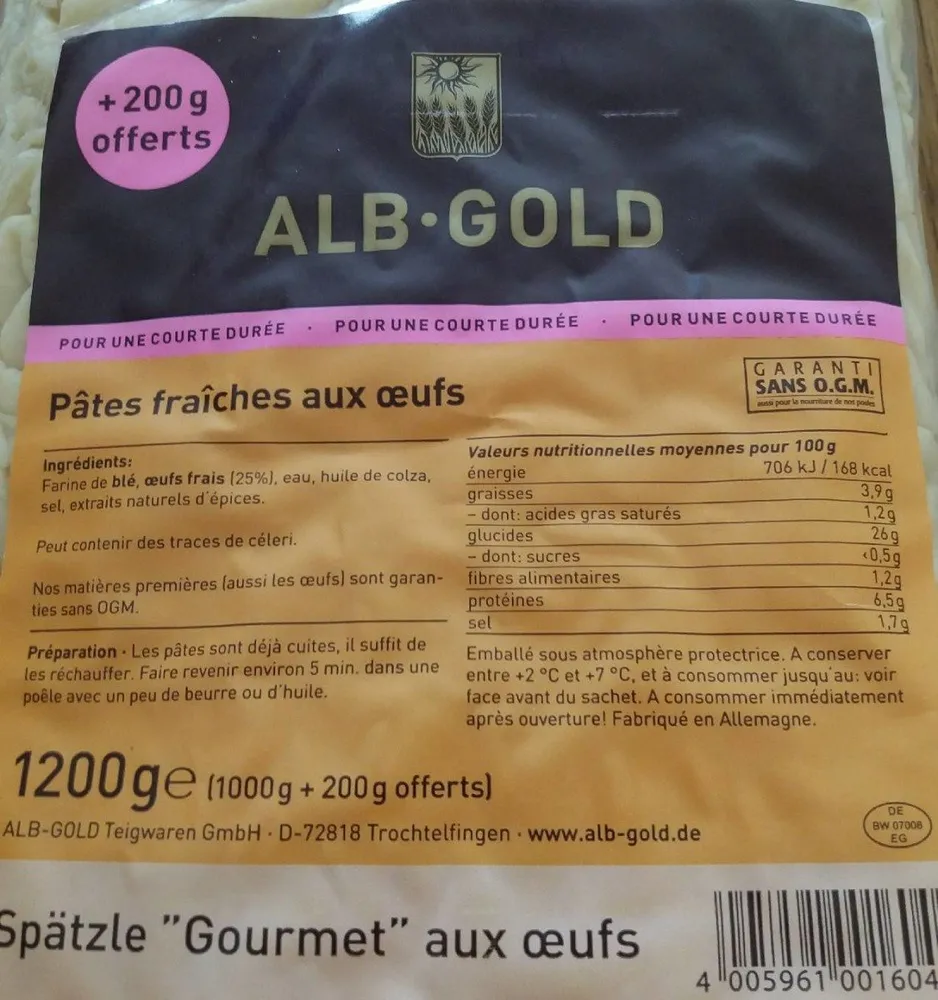 Spätzle " Gourmet " aux oeufs