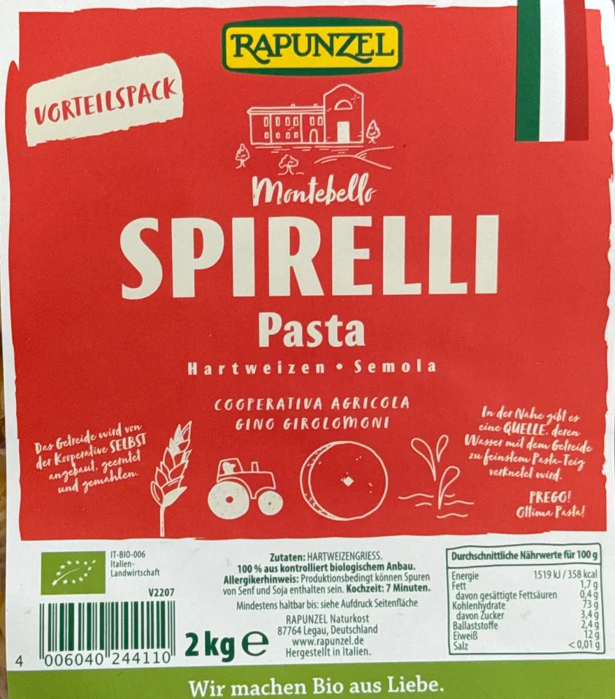 Montebello SPIRELLI Pasta Hartweizen • Semola