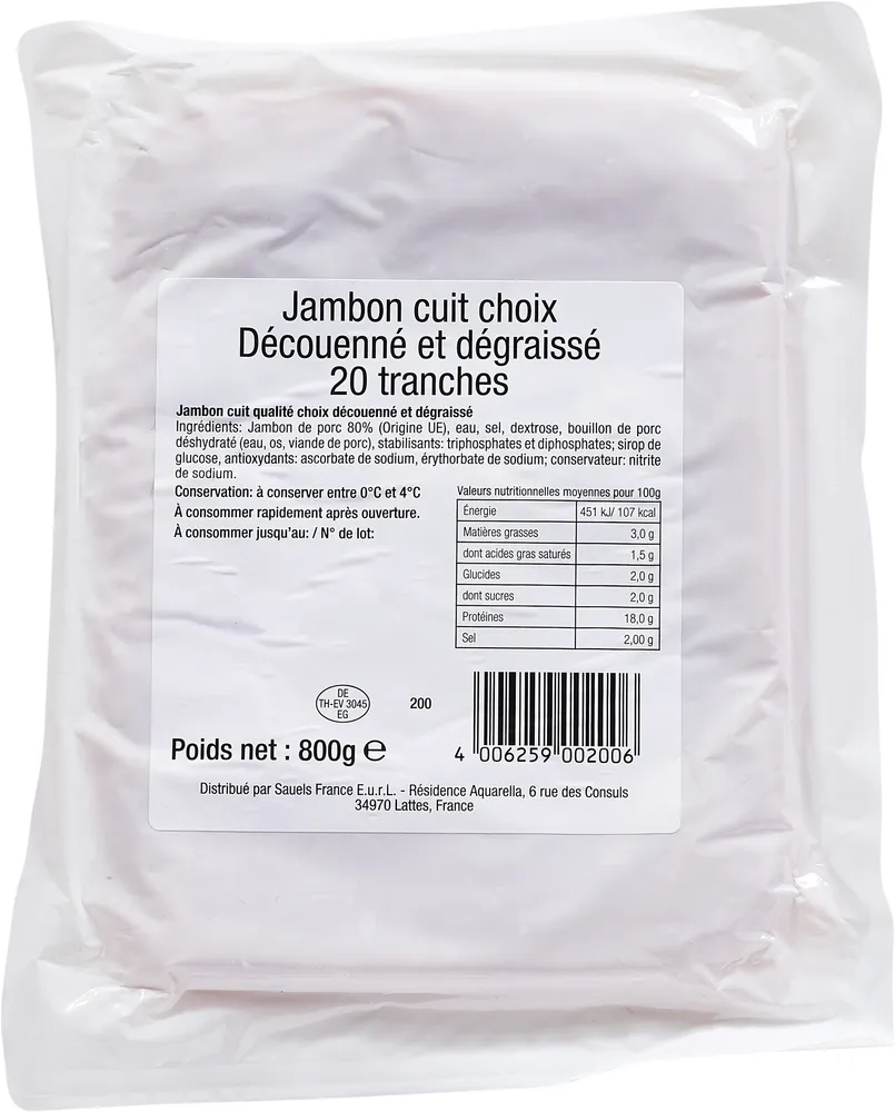 Jambon cuit choix découenné et dégraissé