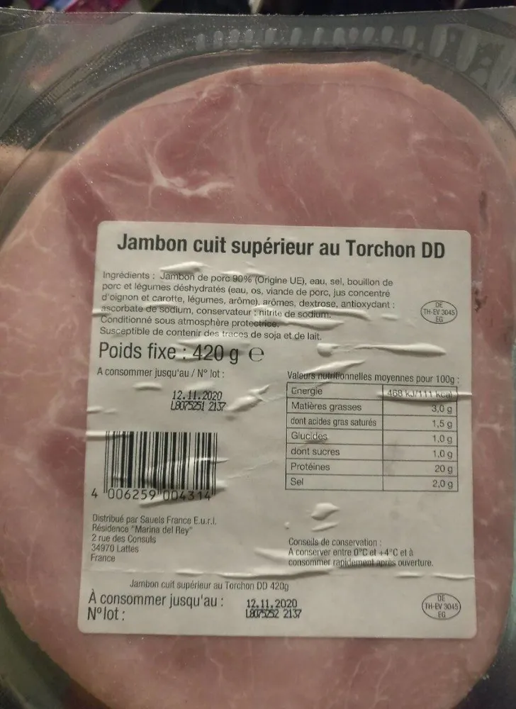 Jambon cuit supérieur au torchon DD