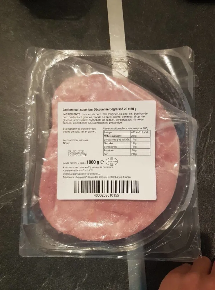 Jambon cuit supérieur découenné dégraissé