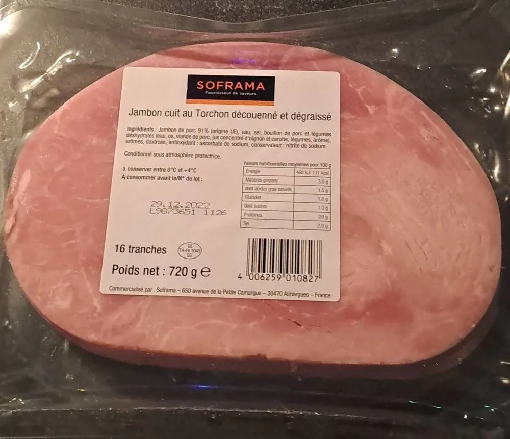 Jambon cuit au torchon découenné et dégraissé