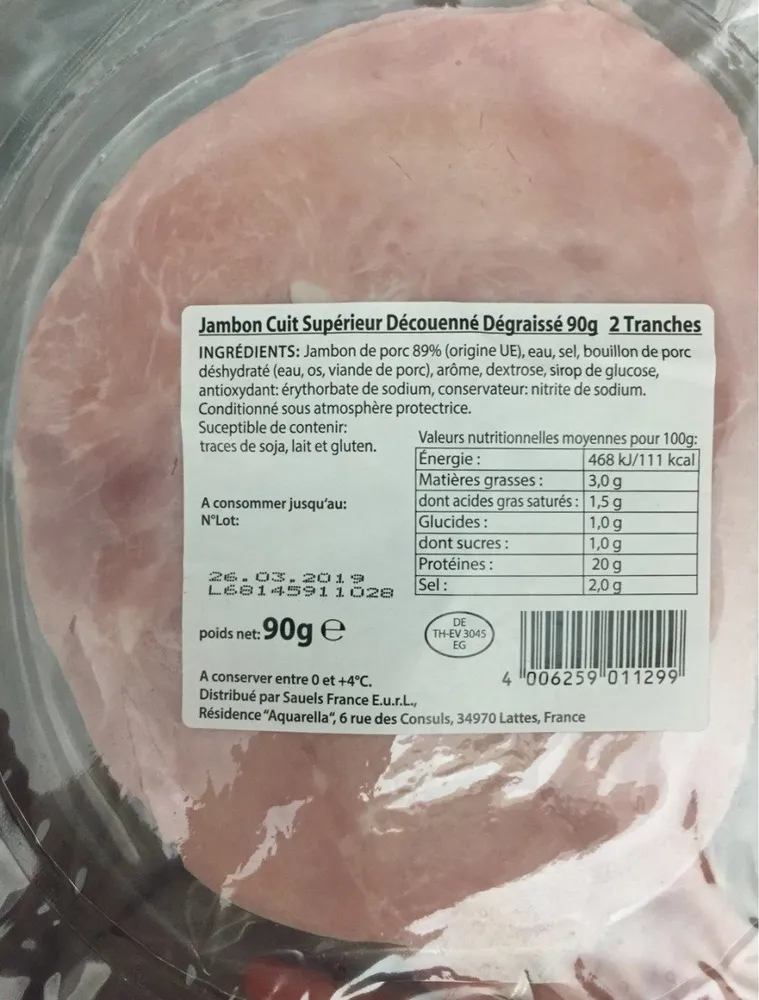 Jambon cuit supérieur découenné dégraissé