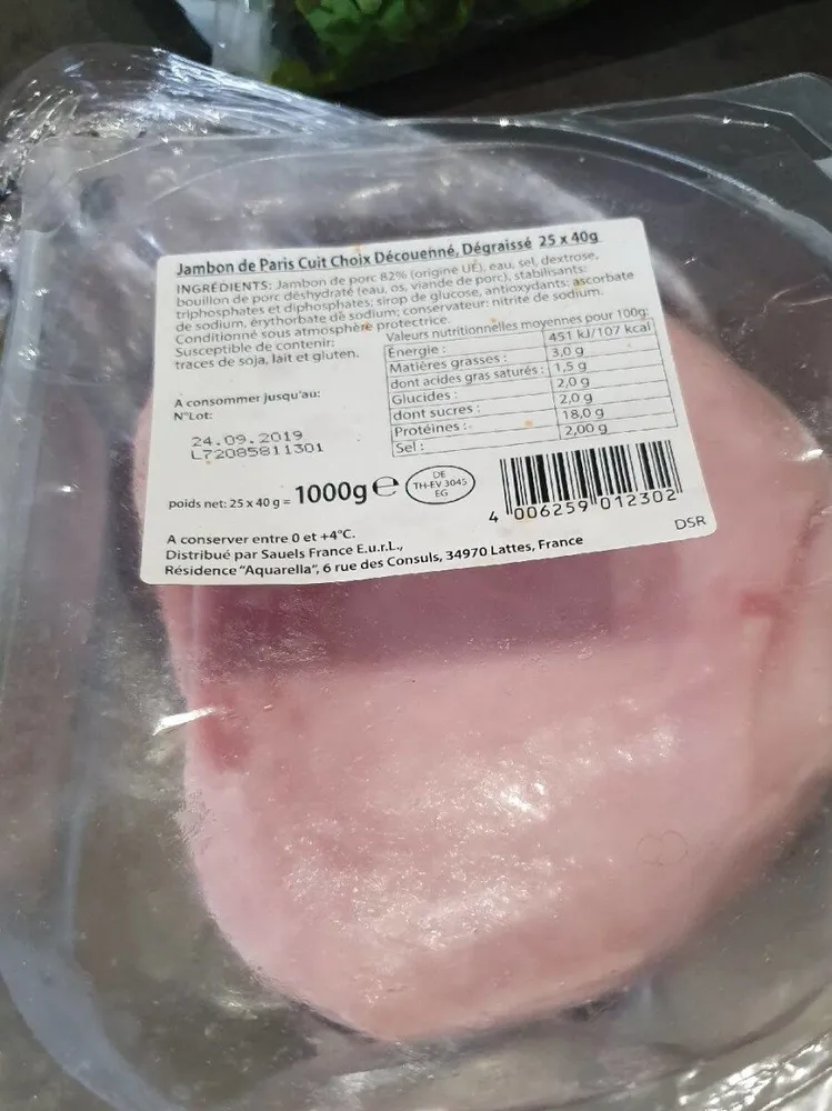Jambon de paris cuit choix decouenne dégraissé