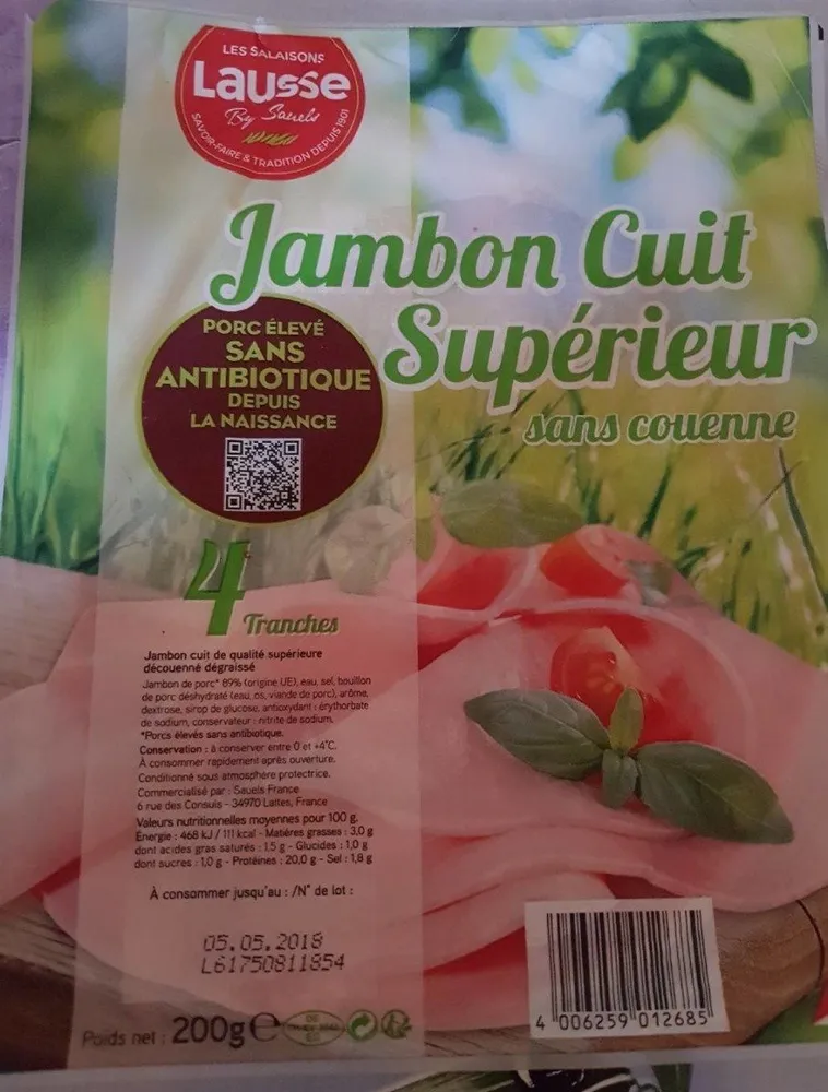 Jambon cuit supérieur sans couenne