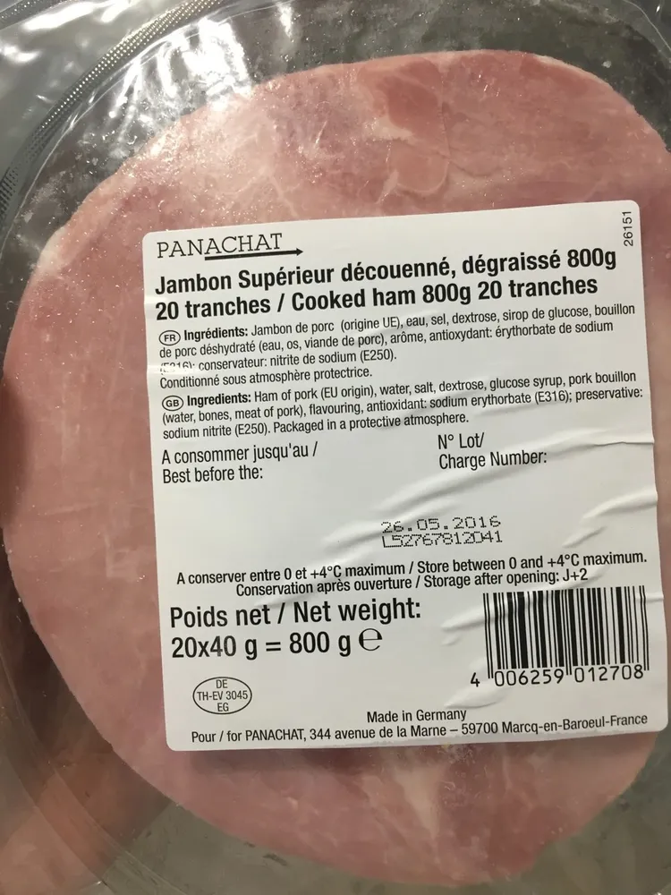 Jambon supérieur découenné, dégraissé