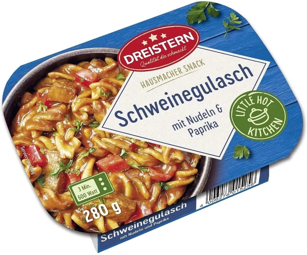Schweinegulasch mit Nudeln und Paprika
