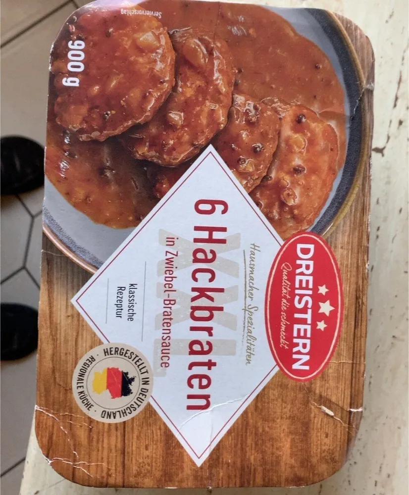 Dreistern Hackbraten in herzhafter Zwiebelsauce 4006276085365 Hackbraten (aus fein zerkleinertem Schweinefleisch) in Zwiebelsauce