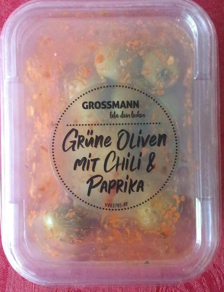 Grüne Oliven mit Chili & Paprika