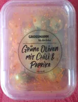 Grüne Oliven mit Chili & Paprika