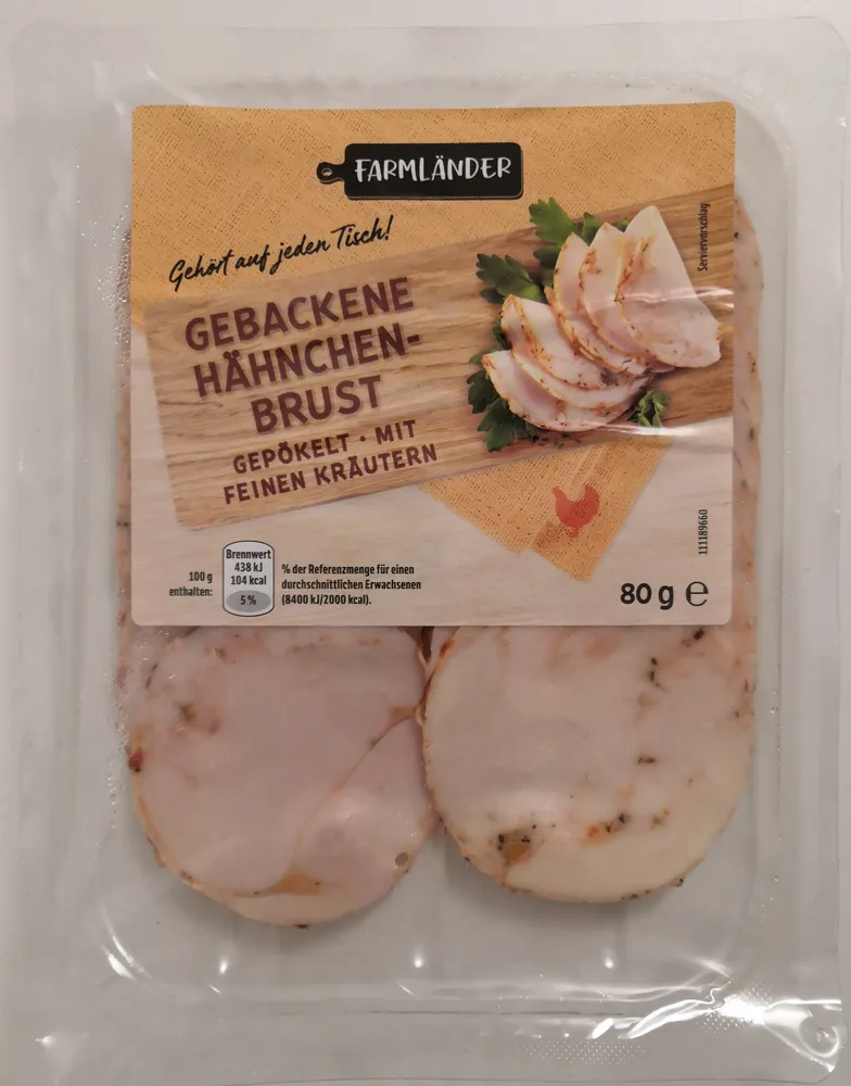 Gebackene Hähnchenbrust, gepökelt, mit feinen Kräutern