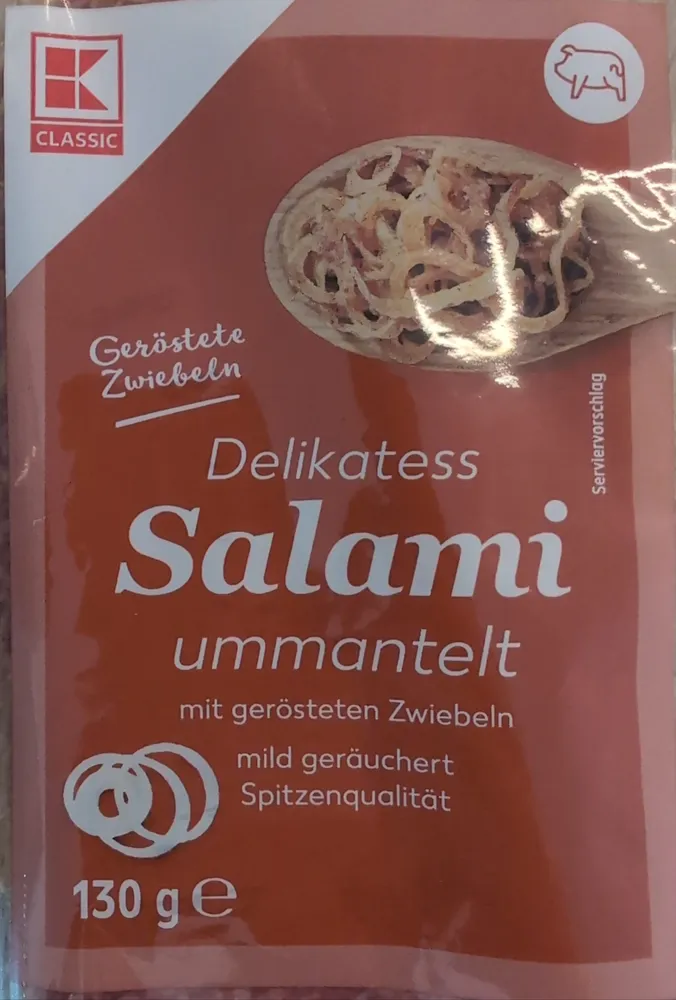 Delikatess Salami ummantelt mit gerösteten Zwiebeln