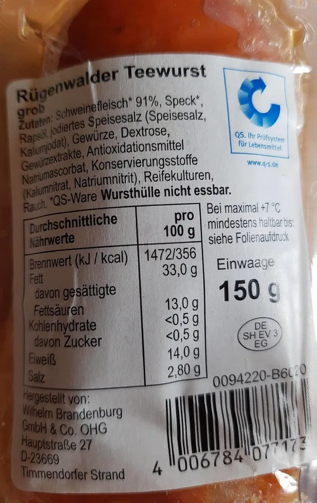 Rügenwalder Teewurst grob