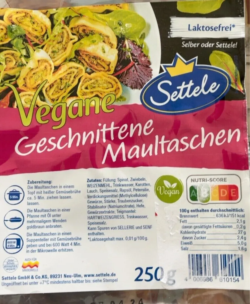Vegane Geschnittene Maultaschen